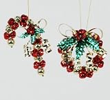 Red & Gold Jingle Bell Candy Cane Christmas Ornament