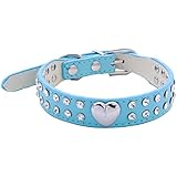 Pet Kingdom 2 Rows Rhinestone Bling Heart Studded Leather Dog Collar For Small Or Medium Pet Collar Blue S