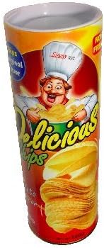 In potato chips type jack-in-the-box home party birthday Shot popping out of Surprise (garlic taste style)