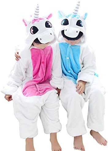 Tjia Winter Kid Cosplay Unicorn Flannel Animal Pajamas (XS (41"- 45"), pink)