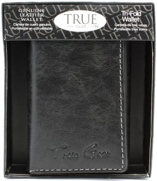 True Gear Men's Leather Tri-Fold Wallet (Black with White Stitch)
