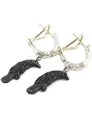 Raven with Ruby Eyes Earrings