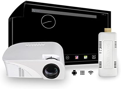 Projector Updated Mini LED LCD Portable Projector Multimedia Home Movie Cinema COMPLETE PACKAGE with Wi-Fi SmartStick Custom Android PC Mini Computer (Custom Projection Screen Options)