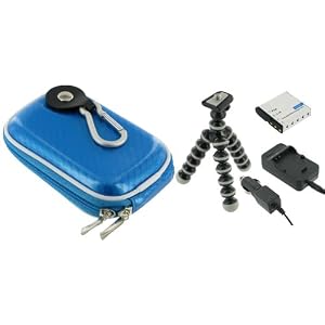 4n1 Hard Shell Case (Candy Blue) / NB-6L AC DC Charger / Battery / Tripod for Canon PowerShot SD3500IS 14.1 MP Digital Camera Silver
