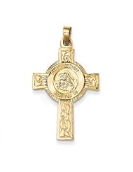14k Yellow Gold Cross with St Anthony Medal Pendant. Metal Wt- 2.17g