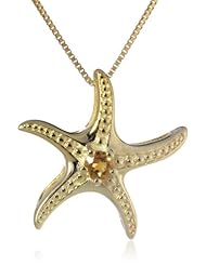 Sterling Silver with Yellow Gold Plated Citrine Starfish Pendant Necklace, 18"