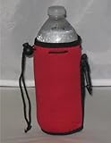 Water Bottle Koozie 2 Pack with Drawstring & Clip, Red