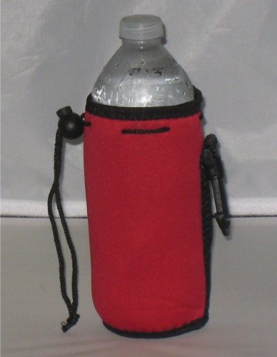 Neoprene Water Bottle Drawstring Insulator Cooler Koozie, Red