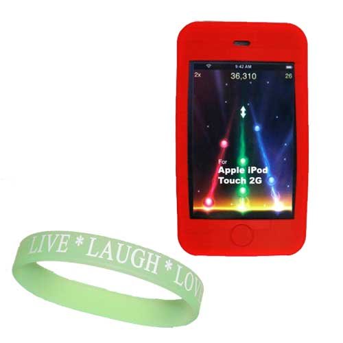 Red Silicone Skin for Ipod Touch 3rd Generation (Newest Version) + Live*Laugh*Love Wrist Band!!!