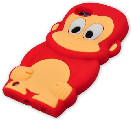 FJX New Cute Lovely 3D Cartoon Monkey Soft Silicone Case Cover for Ipod Touch 5/5g/5th (Red)