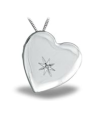 Sterling Silver Side Dangle Heart Locket with Cubic Zirconia 1 inch x 1 inch