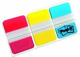 Produkt-Bild: Post-it Index Strong transparentes Etui, Leuchtfarben: rot, gelb, blau, 25,4 mm x 38 mm, 3 x 22 Haftstreifen/Etui