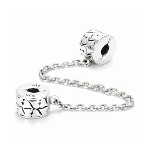 Moress Opposing Hearts Clip Lock Safety Chain - Solid Sterling Silver - Fits Perfectly on Chamilia Moress and All Compatible Brands