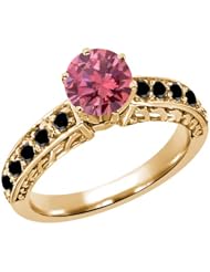 1.20 Ct Round Pink and Black Diamond 18K Yellow Gold Ring
