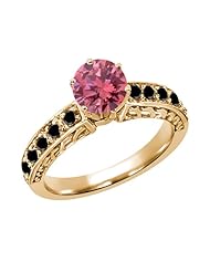 1.20 Ct Round Pink and Black Diamond 925 Yellow Gold Plated Silver Ring