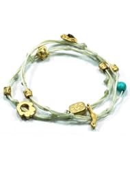 Hamsa Gold Plated Charms Double Wrapping Handmade Bracelet in Cream for Peace and Good Luck