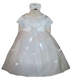 New Butterfly Tulle Flower Girl Pageant Dress plus Headband (White Ivory or Pink) 6M to 24M