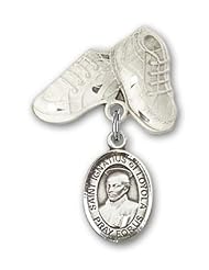 Sterling Silver Baby Badge with St. Ignatius Charm and Baby Boots Pin