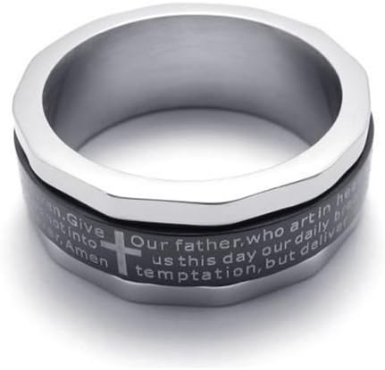 Newartist High Quality Classic Stainless Steel Jewelry Ring - The Lords Prayer Cross English Language Rings -Black&silver (Range in 5 Sizes) (10)