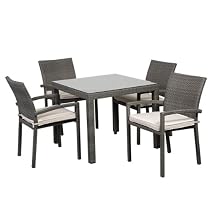 Big Sale Atlantic 5-Piece Liberty Square Dining Set, Grey with Off-White Cushions