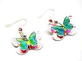 Gorgeous Double Pink & Blue Butterfly Dangle Earrings with Crystals