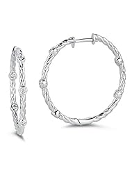 0.14 Cts Diamond Hoop Earrings in 14K White Gold