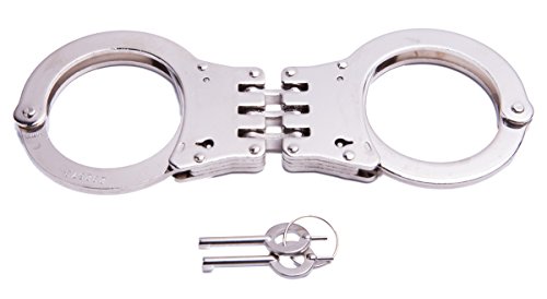UZI UZI-HC-H-S High Tensile Steel Hinged Double Lock Handcuffs with Two Keys, Silver