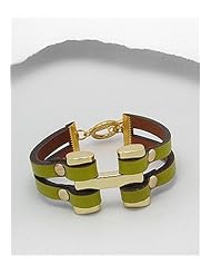 Lawn Green Leather Bracelet In White Base