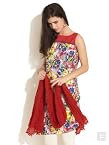 Floral Print Kurti With Crochet Trims-Multi Colour-S