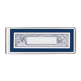 Blue Enamel Framed Mother of Pearl Hinged Money Clip 23K Electro Plated