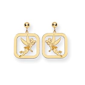 Disney Tinker Bell Square Dangle Post Earrings - 14kt Yellow Gold