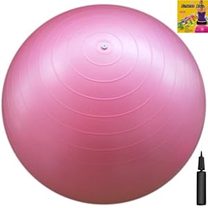 Fitness Ball: Pink, 26in/65cm Diameter, Includes 1 Ball +1 Pump + 1 Page Instruction Chart. No instructional DVD. (Exercise Gym Swiss Stability Ball)
