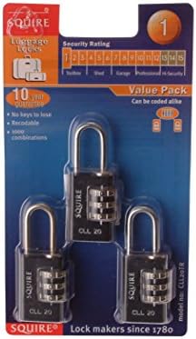 Squire Locks CLL20TR Tough Lock Series Heavy Duty Recordable Combination Padlock with Solid Steel Shackles, Black