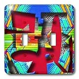 Jos Fauxtographee Modern - Blue, Mint, Yellow, Orange and Red Made Into Fun, Colorful Lines and Shapes and Given Depth - Light Switch Covers - double toggle switch