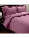 100% Egyptian Cotton 600 TC Sateen Stripe HOMESPELL Duvet Cover Set 3 - pcs Plum F/Queen By Homespell.