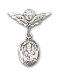 Sterling Silver Baby Badge with St. Alexander Sauli Charm and Angel with Wings Badge Pin