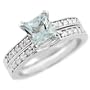 Blue Aquamarine Engagement Ring Set 14k White Gold