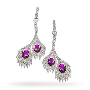 Bling Jewelry Pave CZ Ruby Color Peacock Drop Earrings