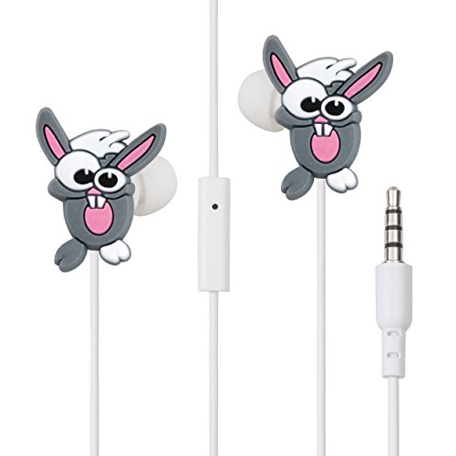 Earbud Headphones Grey Rabbit design Earphones, Earbuds for Kids/Girls