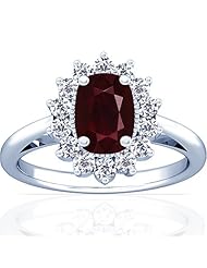 14K White Gold Cushion Cut Ruby Ring With Sidestones