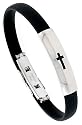 8" Surgical Steel & Rubber Cross Bracelet, 3/8" (9 mm) wide
