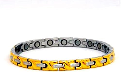Golf-pros Women's Stainless &amp; Gold Plate Magnetic Therapy Bracelet - 100% Non-allergenic