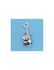 Sterling Silver Panda Bear Bracelet Pendant Cute Love Charm Pure 925 New 13mm with 1.2mm Rope Chain