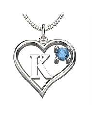 Sterling Silver Blue Zircon December Heart Pendant Alphabet Letters Necklace 18 Inch