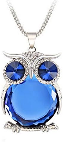 Exwking Trendy Necklace Crystal Jewelry Statement Women Silver Owl Chain Long Necklaces(blue)