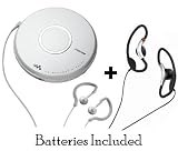 Sony Walkman Portable All-in-one Skip-Free CD Player / Digital FM Radio Tuner with Remote Control, Earbud Headphones, 40 preset FM stations, Digital Mega Bass Sound, AVLS & CD-R/RW Playback ** Batteries Included ** + Additional Active Style Loop-Hanger Earbud Headphones