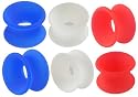 1/2" inch 12mm - Red,White,Dark Blue Implant grade silicone Double Flared Flare Tunnels Ear Gauge Plugs Earlets SI02 wholesale Lot AARV - Ear stretched Stretching Expanders Stretchers bulk set- Pierced Body Piercing Jewelry - Set of 6 pieces