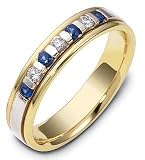 18 Karat Yellow Gold & Titanium 4.5mm Diamond & Sapphire Wedding Band