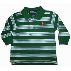Ralph Lauren Infant Boys Polo Shirt Long Sleeved Green/Blue/White w/ Pony 12 Months