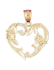 Dazzlers Solid 14k Gold Flower in Heart Charm Pendant Available in three colors from jewelsberry (weights: 1.3 grams only)